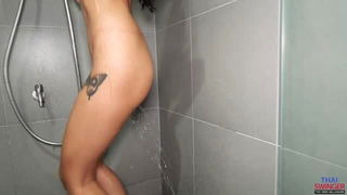 Tattooed brunette shower creampie scene full porn movie